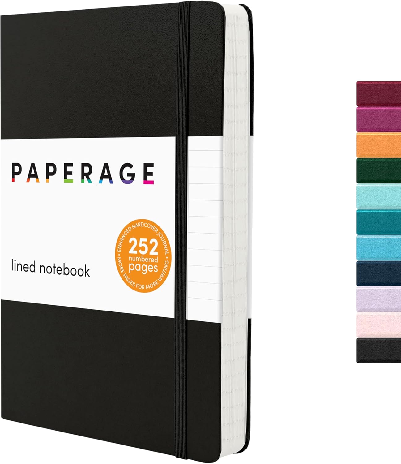 PAPERAGE Lined Journal Notebook, (Black), 160 Pages, Medium 5.6 in x 8 in - 100 GSM Thick Paper – Hardcover Journaling Notebook for Work, School & Note Taking