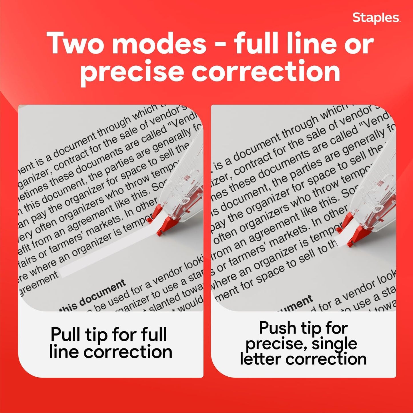 STAPLES Correction Tape, White, 10 Pack – Sidewinder Applicator for Instant, Precise Corrections