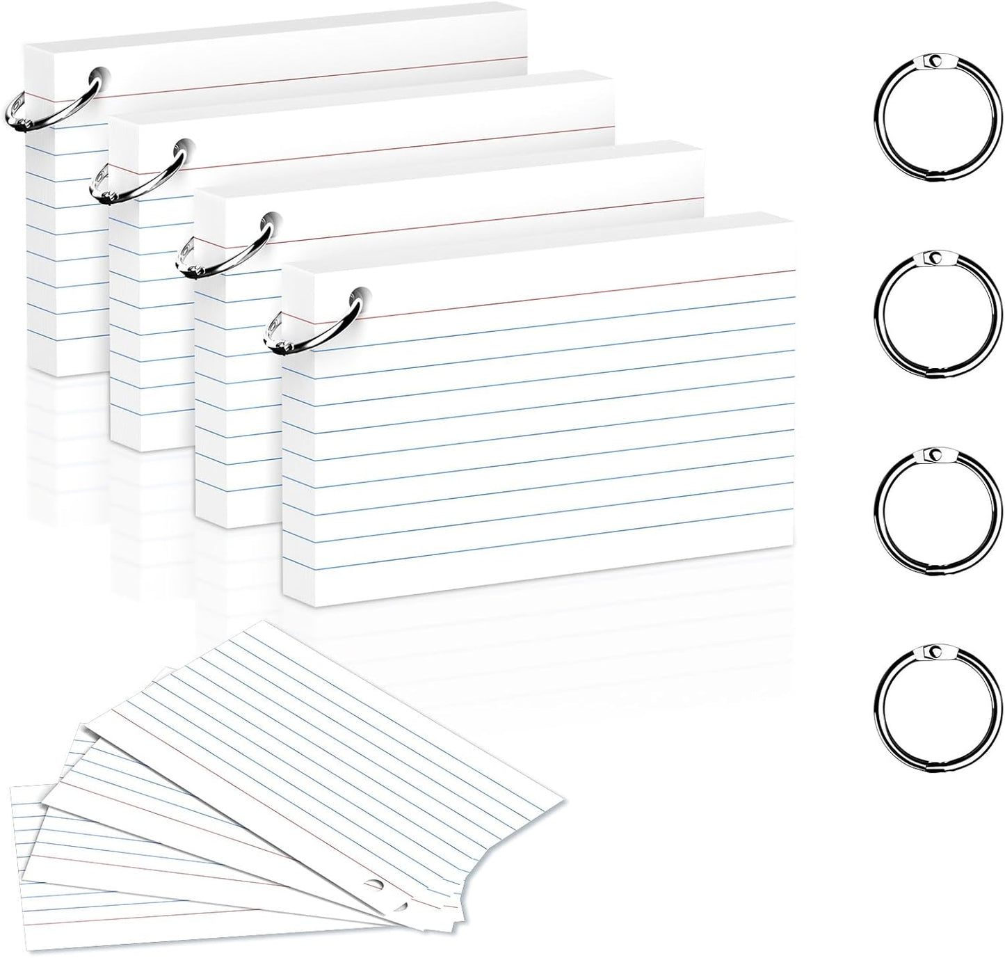 200 Count 3 x 5 Inch Purple Index Cards with Binder Rings, Lined & Blank Study Cards, Thick Cardstock Flash Cards for Students & Teachers, Color-Coded Notecards for School, Home, Work