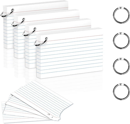 200 Count 3 x 5 Inch Purple Index Cards with Binder Rings, Lined & Blank Study Cards, Thick Cardstock Flash Cards for Students & Teachers, Color-Coded Notecards for School, Home, Work