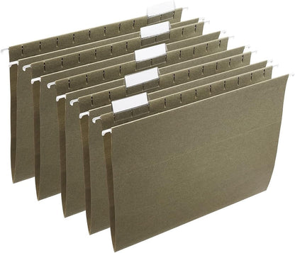 Staples Hanging File Folders, Letter Size, 1/5‑Cut Tabs, Standard Green, Includes Tabs & Paper Inserts – 25/Pack