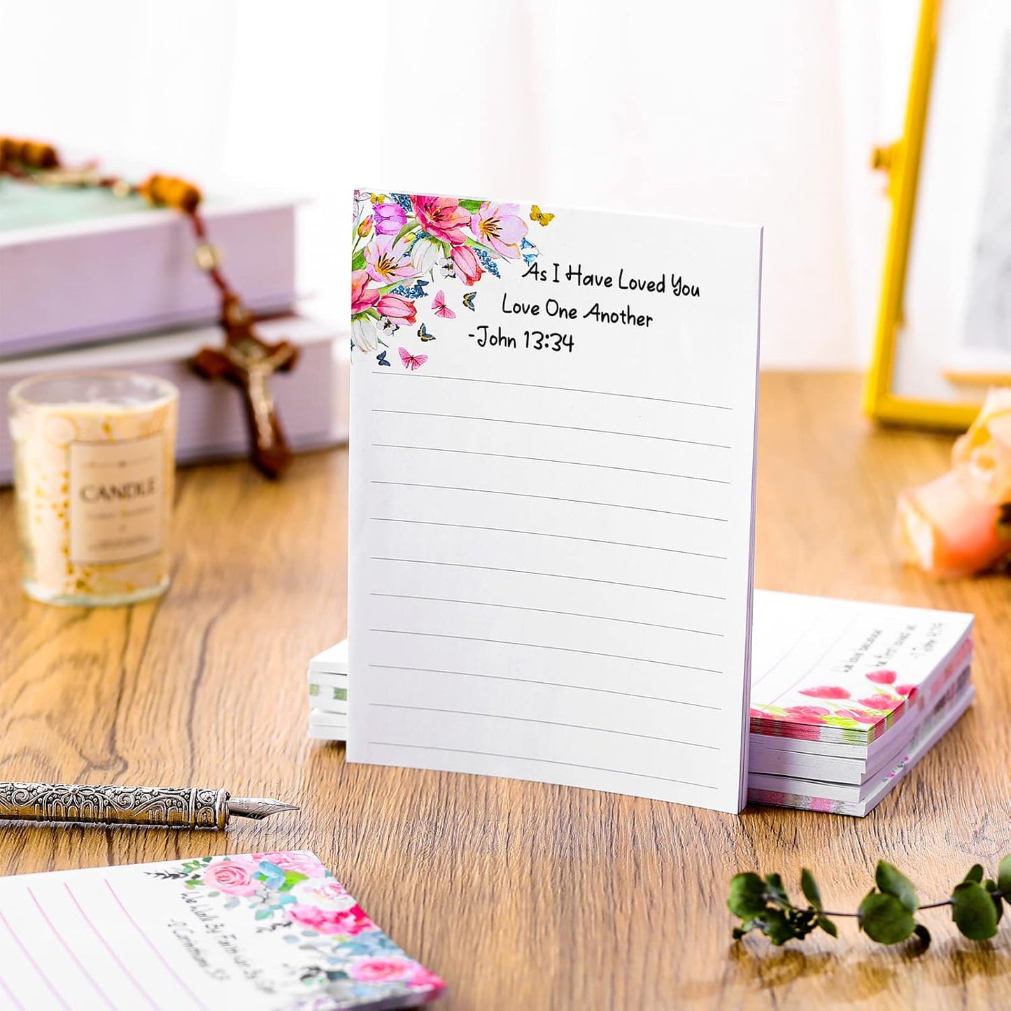 Gersoniel 8 Pack Christian Sticky Notes Gifts for Mothers Day Bulk for Church Small Scripture Inspirational Memo Pads Floral Adhesive Religious Bible Verse Quotes Notepads, 4 x 5.5 Inch(Simple Style)