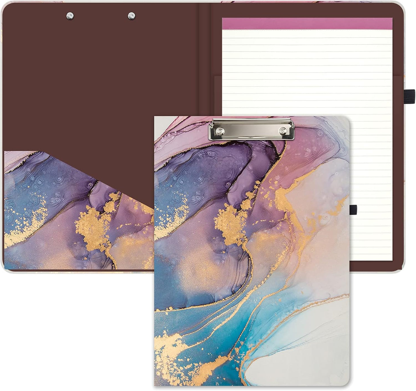 Hongri Clipboard Folio with Refillable Lined Notepad and Interior Storage Pocket for Students, Classroom, Office, Women, Man, Cute Custom Pattern, Size 12.8 x 9.2 in, Classic Flower