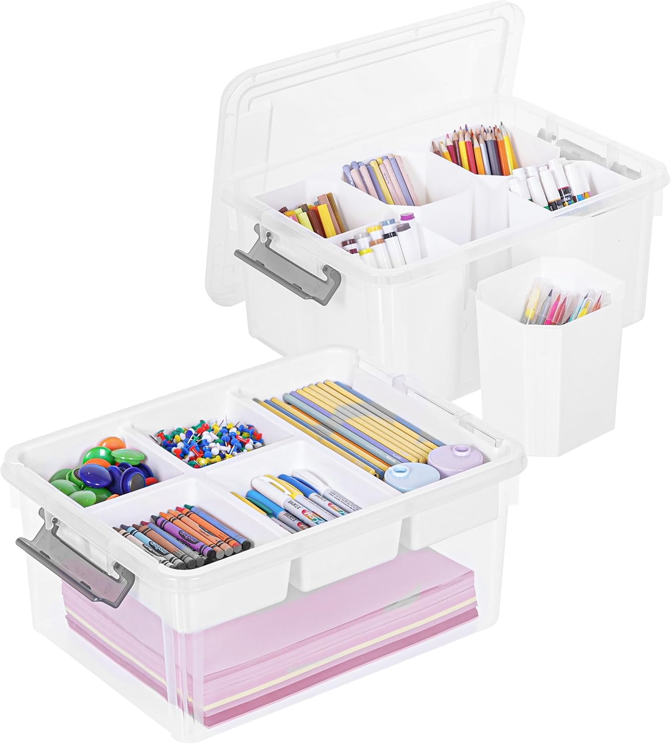 Citylife 17 QT Plastic Storage Box with Removable Tray Craft Organizers and Storage Clear Storage Container for Organizing Bead, Tool, Sewing, Playdoh
