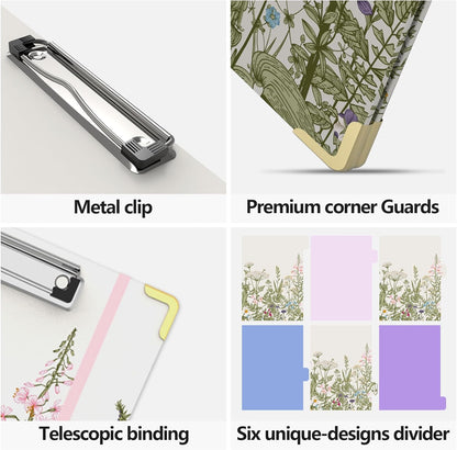 3 Ring Binder 2 Inch Round Ring Binder with 6 Tab Dividers，2 Interior Pockets，Cute Binder Clipboard with Storage, for School Office, Portfolio(Almond Tree)