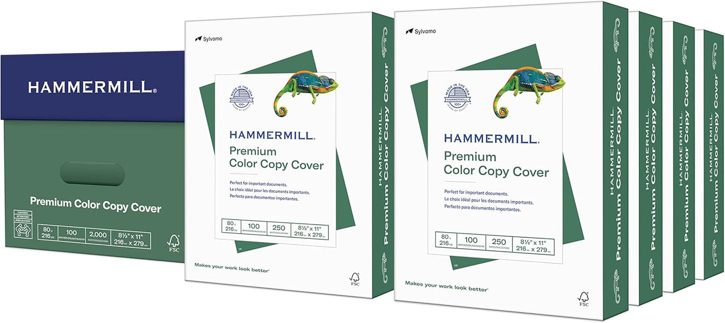 Hammermill Cardstock, Premium Color Copy, 80 lb, 8.5 x 11 - 1 Pack (250 Sheets) - 100 Bright, Made in the USA Card Stock, 120023R, White