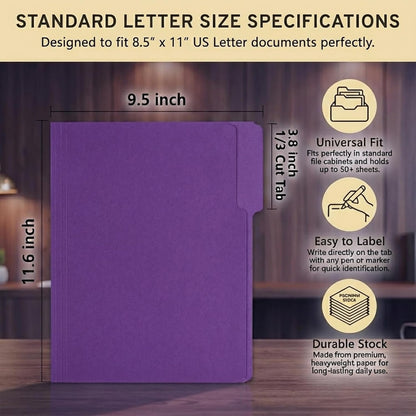 VZCPYTPM 100 Packs Black File Folder,Manilla File Folders Letter Size,1/3-Cut Tabs,8.5x11 File Folders for Office Filing,School Projects and Home,Organizer File Folder