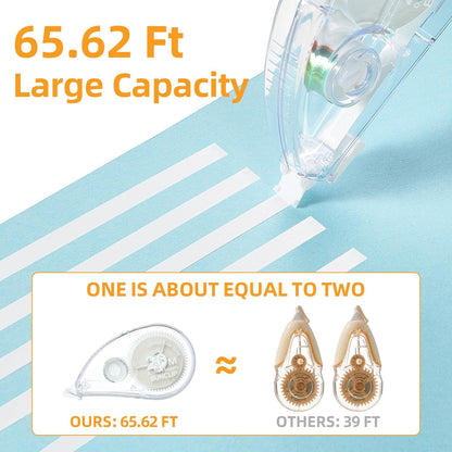 White Correction Tape, 10 Pack Bulk, Extra Long 65.62 Feet x 0.197 Inch, Strong Covering Power for Instant Corrections, Clear for Writing & No Marks for Copying, for School and Office