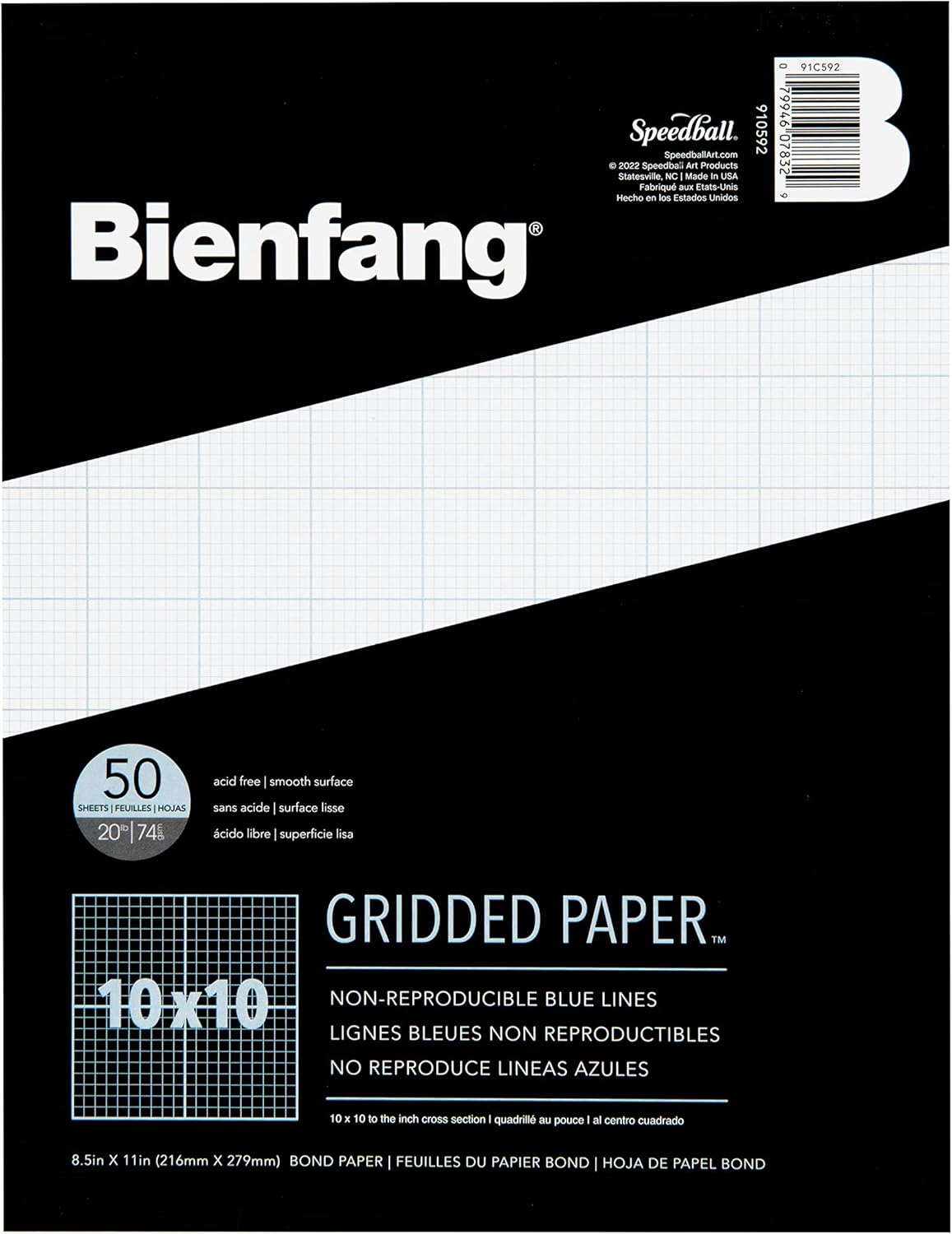 Bienfang Designer Grid Paper Pad, 8x8 Cross Section, 11 x 17 inches, 50 sheets