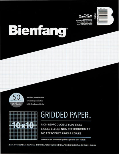 Bienfang Designer Grid Paper Pad, 8x8 Cross Section, 11 x 17 inches, 50 sheets