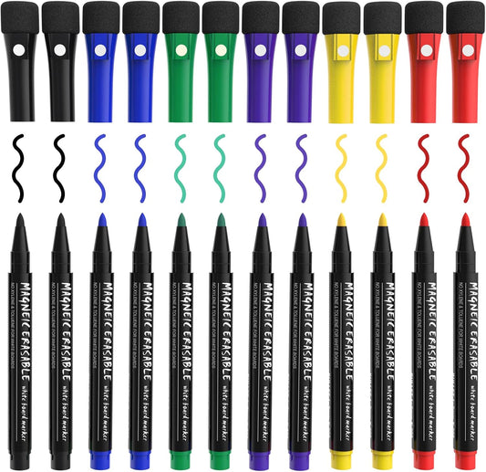 JR.WHITE Dry Erase Markers Fine Tip, White Board Markers Dry Erase with Eraser Cap, Magnetic Dry Erase Markers Black Thin Dry Erase Markers Low Odor for Teachers Office & School Supplies