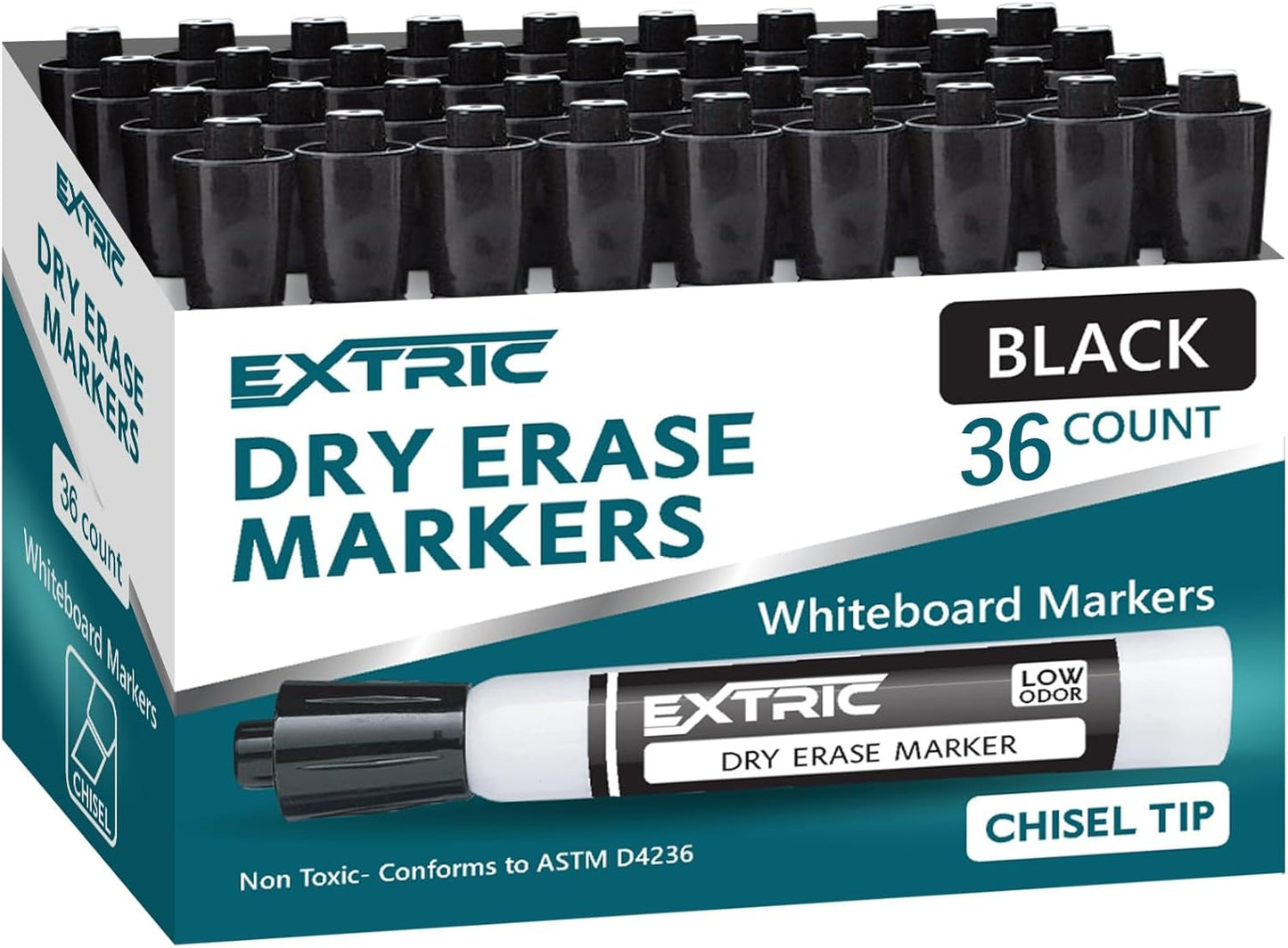 EXTRIC Black Dry Erase Markers, 12 Count Whiteboard Markers Chisel Tip, White Board Marker Dry Erase, Low Odor Chisel Tip Erasable Markers