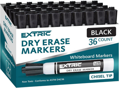 EXTRIC Black Dry Erase Markers, 12 Count Whiteboard Markers Chisel Tip, White Board Marker Dry Erase, Low Odor Chisel Tip Erasable Markers