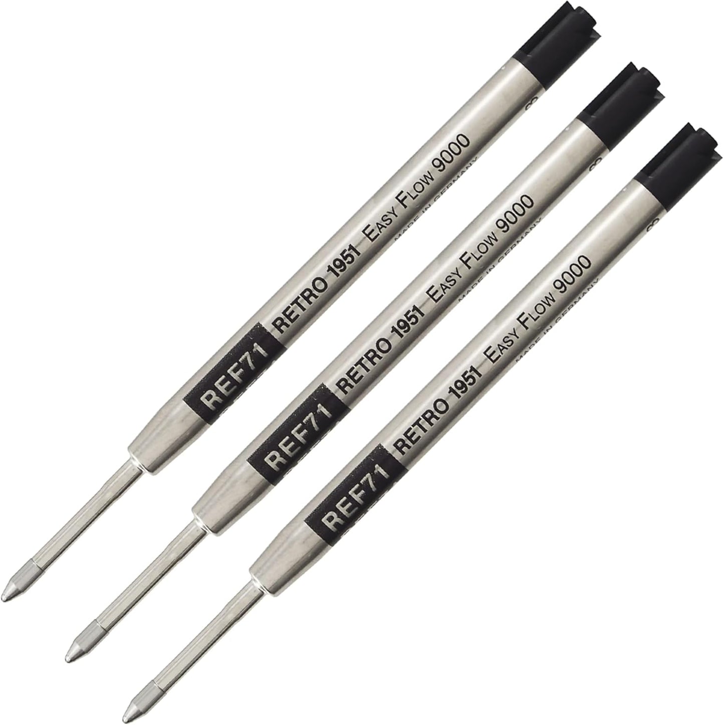 Retro 51 Easy Flow 9000 Ballpoint Refills, Black Ink, 3-Pack – German Engineered for Smooth Writing, Compatible with Tornado Pens
