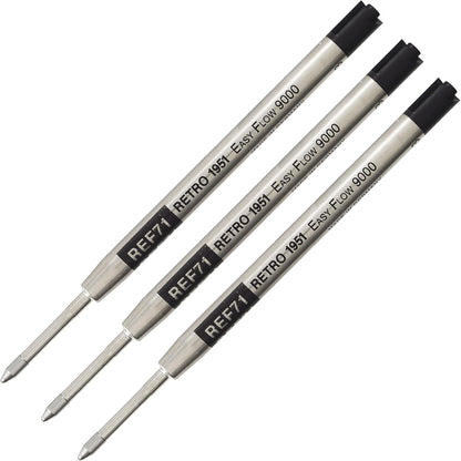 Retro 51 Easy Flow 9000 Ballpoint Refills, Black Ink, 3-Pack – German Engineered for Smooth Writing, Compatible with Tornado Pens