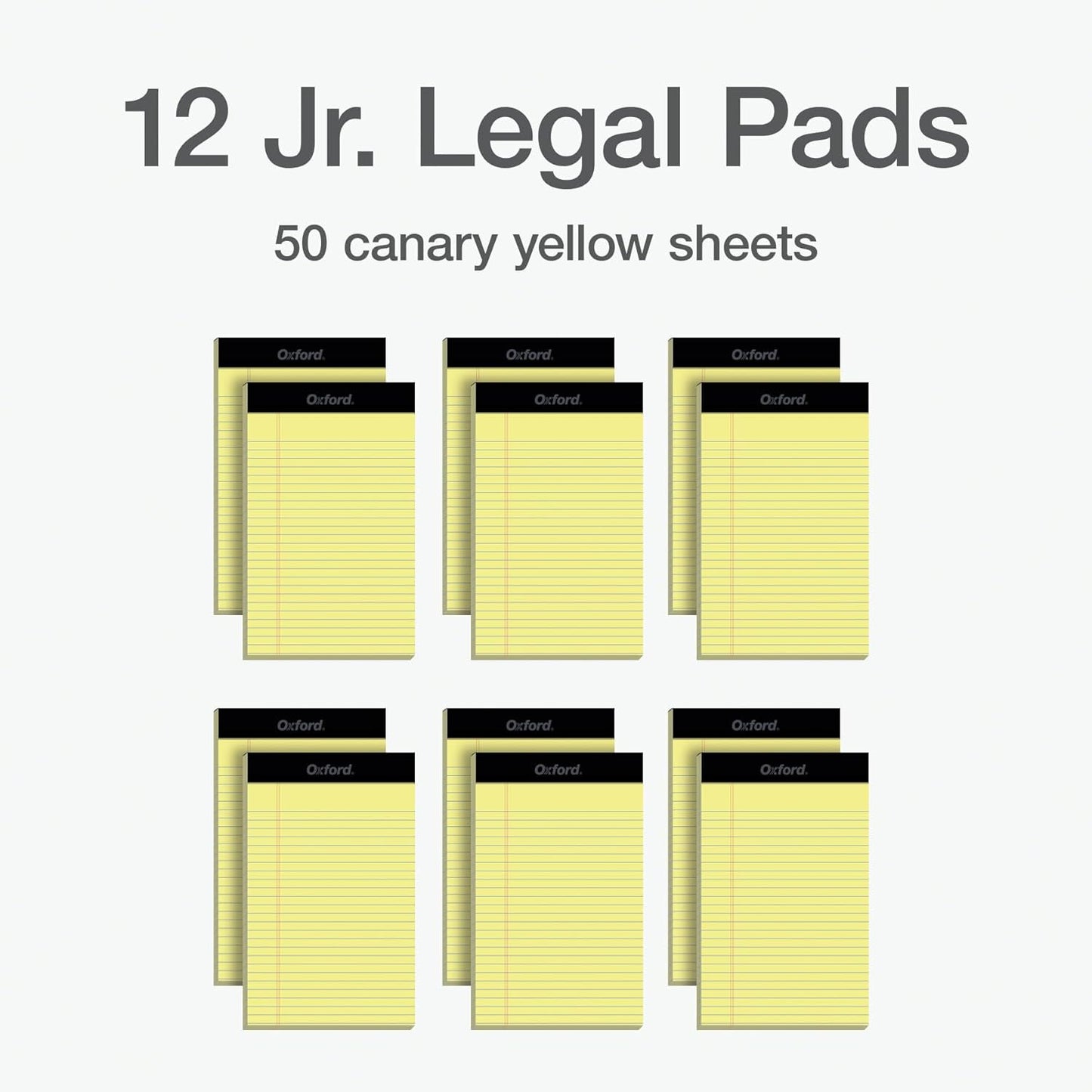 Oxford Premium Legal Pads, 12 Pack, Premium Note Pads, 50 Jr. Legal Ruled 5" x 8" Sheets, Canary Yellow Paper with Firm Back, Small Portable Notepads