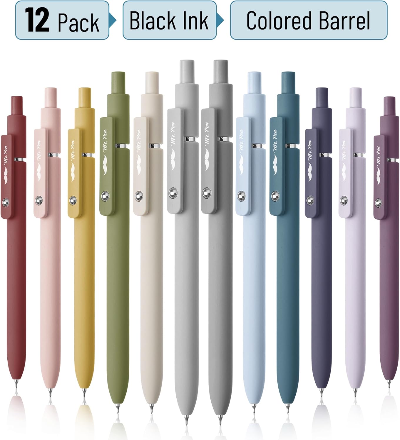 Mr. Pen- Retractable Gel Pens, 12 Pack, Morandi and Vintage Barrels, Fast Dry, Black Gel Pens Fine Point 0.5mm, Aesthetic Pens for Journaling
