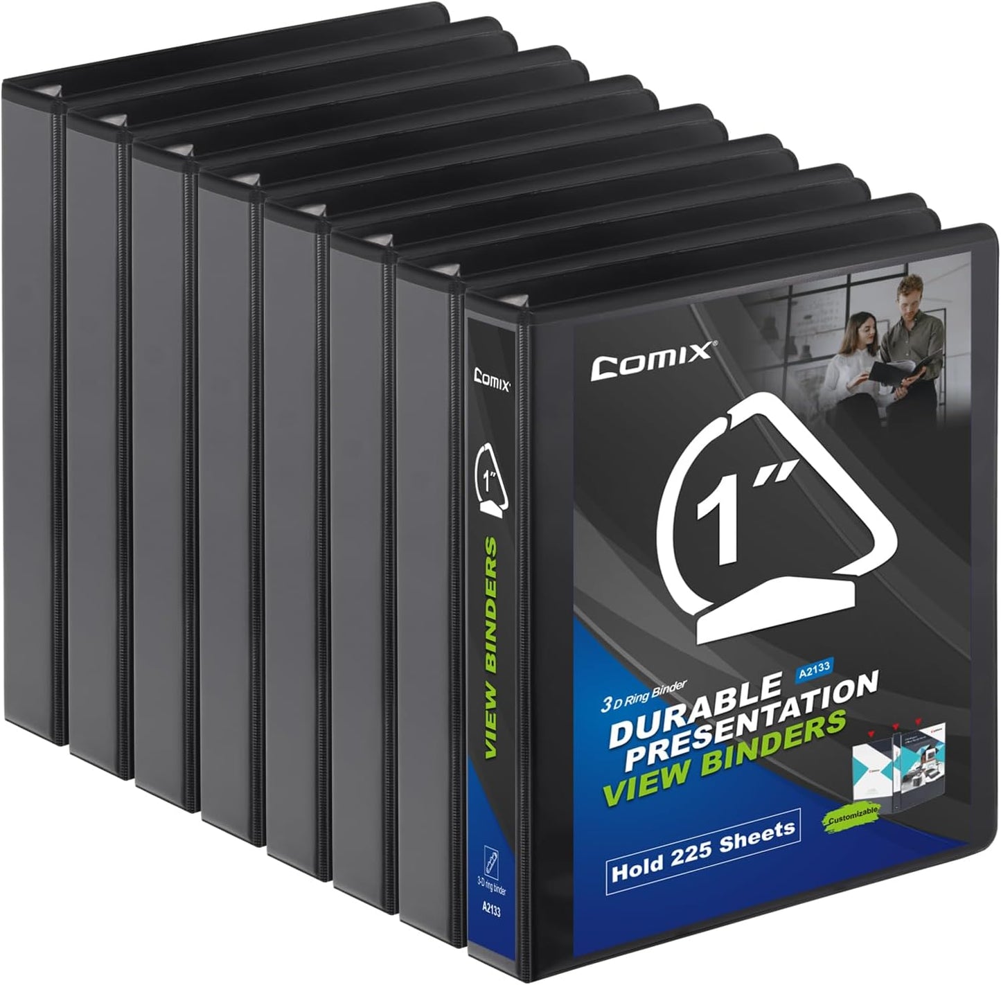 Comix D-Ring Basic View Binder 1 inch 3 Ring Binders, 2.4mm-Thick, Hold 225 Sheets of 8.5" x 11" Paper, 12 Pack (White)