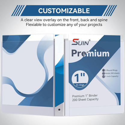 SUIN 1-inch 3 Ring Binder with 2 Interior Pockets, 1''Durable Binders Holds US Letter Size 8.5'' x 11'' Paper - Versatile Binders for Office, Home, and School Use, 6 Pack Black