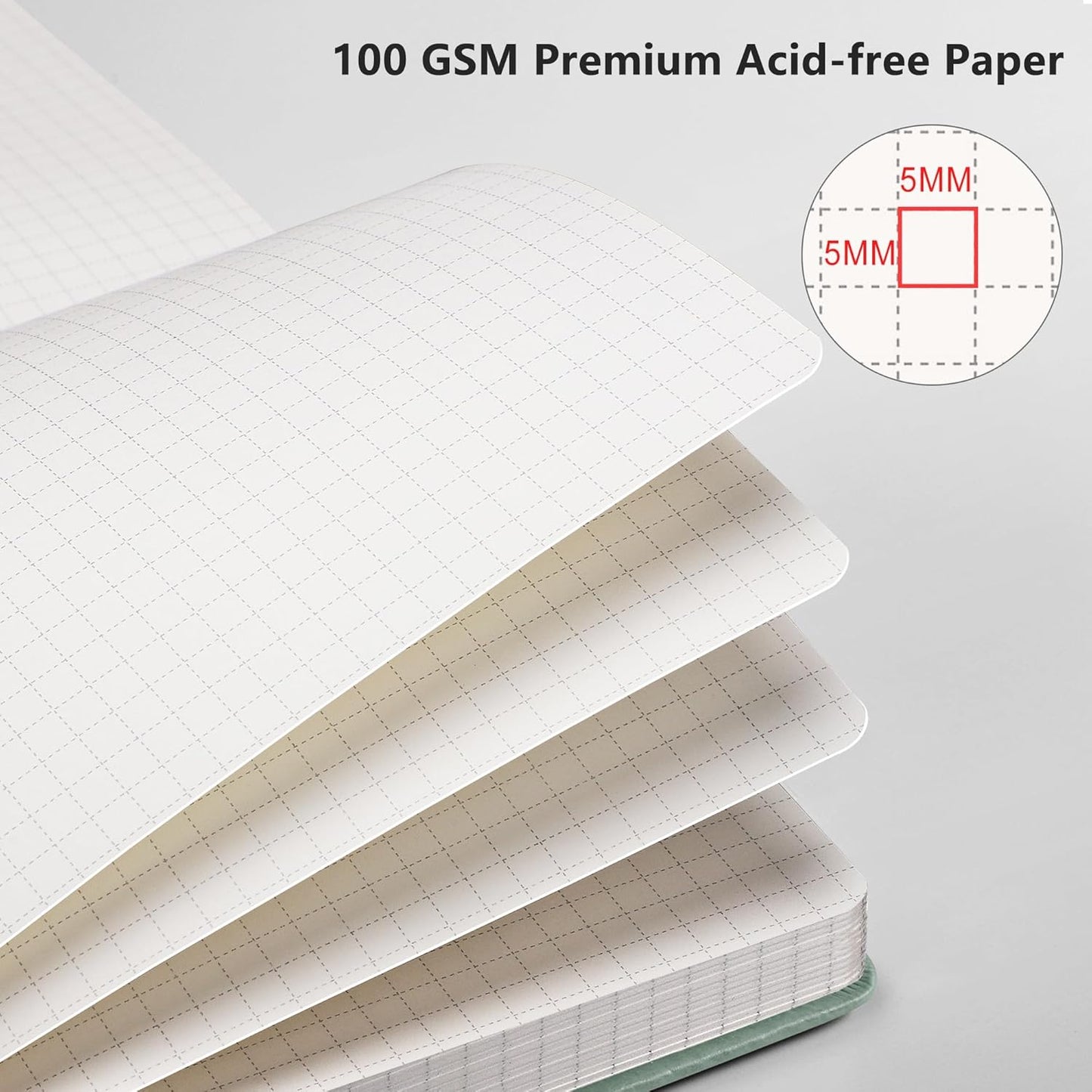 RETTACY Graph Grid Paper Notebook, 192 Pages, A5 Medium Size (5.7'' x 8.3''), 5 Squares per Inch, Leather Hardcover, 100 GSM Thick Paper, for School, Students, Math, Engineering (Brown)