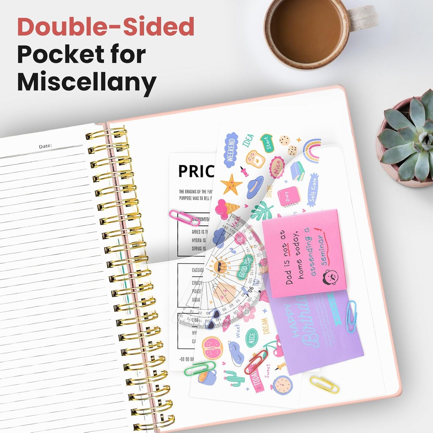 Hardcover Spiral Journal Notebooks for Work With Removable Dividers & Tabs, 8.5"x11" 5 Subject Notebook for Note Taking & Organizer, A4 College Ruled Lined Journal for Women & Writing, Aquamarine, 280 Pages