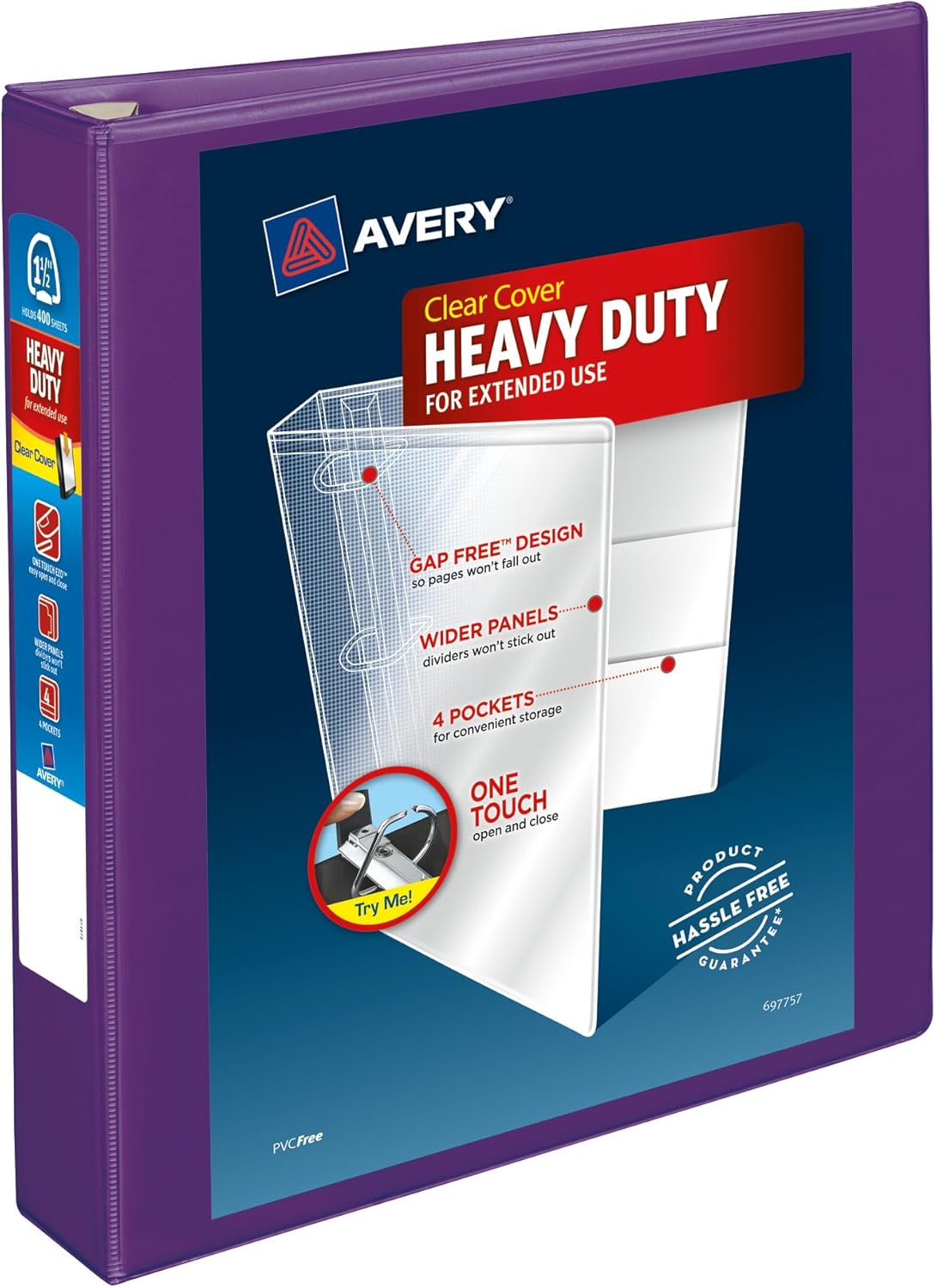 Avery Heavy-Duty View 3 Ring Binder, 1.5" One Touch EZD Rings, 1 Purple Binder (79774)
