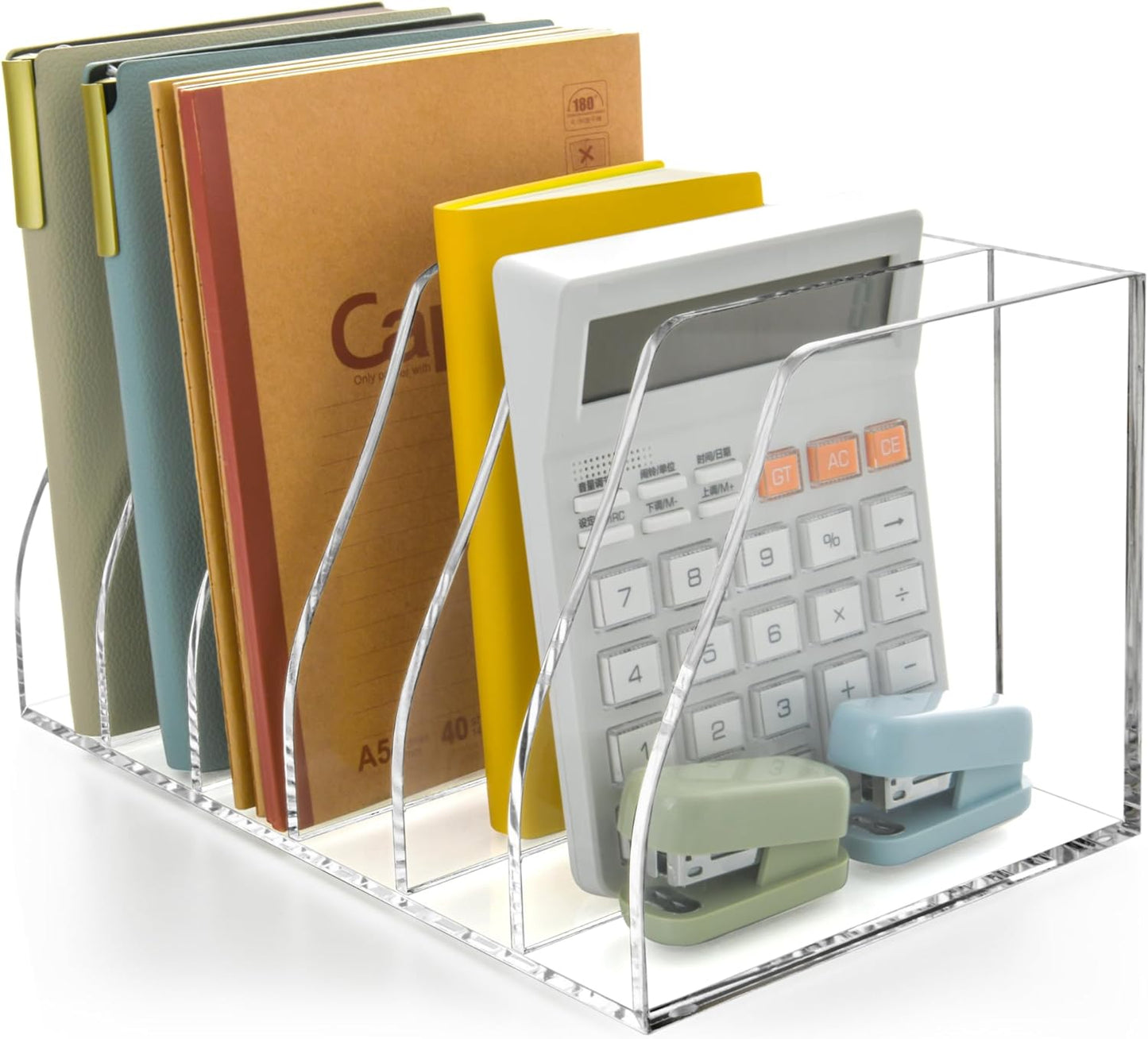 Acrylic Magazine File Holder, 4 Vertical Compartments Desk Document Sorter Organizer, Clear Folder Rack Binder for Office, Tablets, Magazines, Books – Home/Classroom Rack, 5mm Thick
