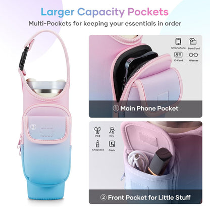 Bufilea Carrier Bag with Phone Holder Pockets for Stanley 40/30oz Tumbler with Handle, Insulated Neoprene Crossbody Bag Cup Holder w/Shoulder & Handheld Straps Fits Stanley Cup Accessories