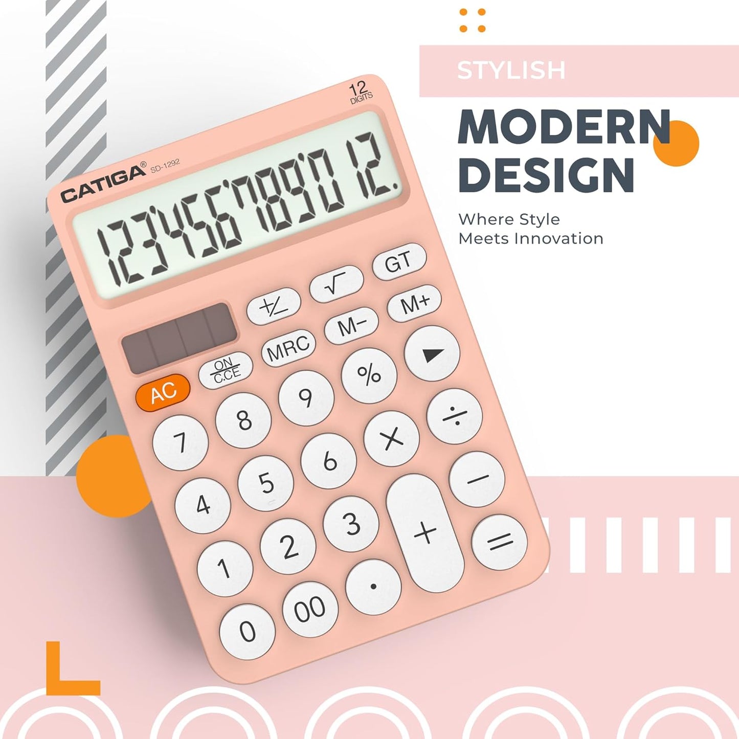 CATIGA 12 Digit Desktop Calculator Basic Desk Calculator with Large LCD Display, Big Buttons, 4 Function, Solar and Battery Dual Power, for Office, School, Home, SD-1292 Green