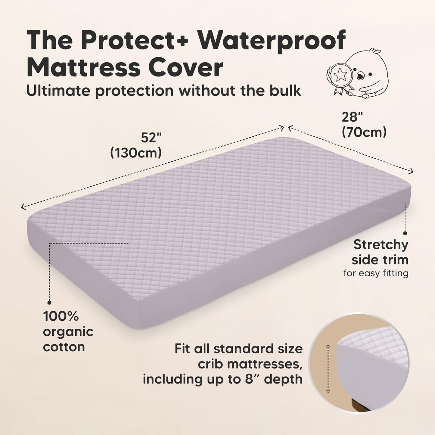 2-Pack Waterproof Crib Mattress Protector Cover Fitted - Quiet Baby Crib Mattress Pad Sheets, 52" x 28" Soft Quilted Cotton Baby Sheet, Machine Washable, Easy Fit, Durable (Soft White/Mavy)