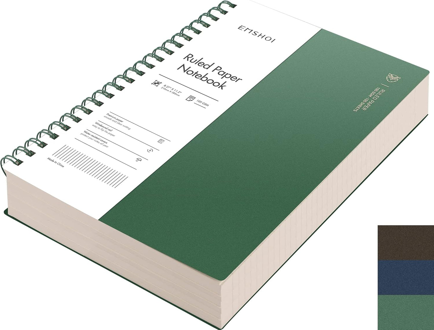 EMSHOI A5 Spiral Notebook College Ruled Lined Journal, Small 5.7" X 8.22", 300 Pages/150 Sheets, 100gsm Thick Paper, Waterproof Hardcover, for Office School Women Men Work Writing Notes, Blue