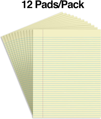 STAPLES Notepads, 8.5” x 11”, Narrow Ruled, White, 50 Sheets/Pad, 12‑Pack