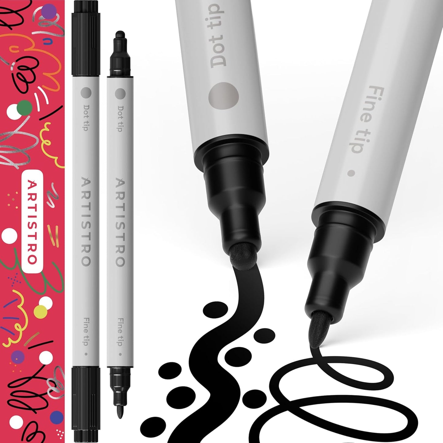 ARTISTRO 2 Red Dual-Tip Acrylic Paint Pens - Multisurface Markers for Glass, Rock, Fabric, Wood, Plastic & More - 1 mm Fine & Brush Tips
