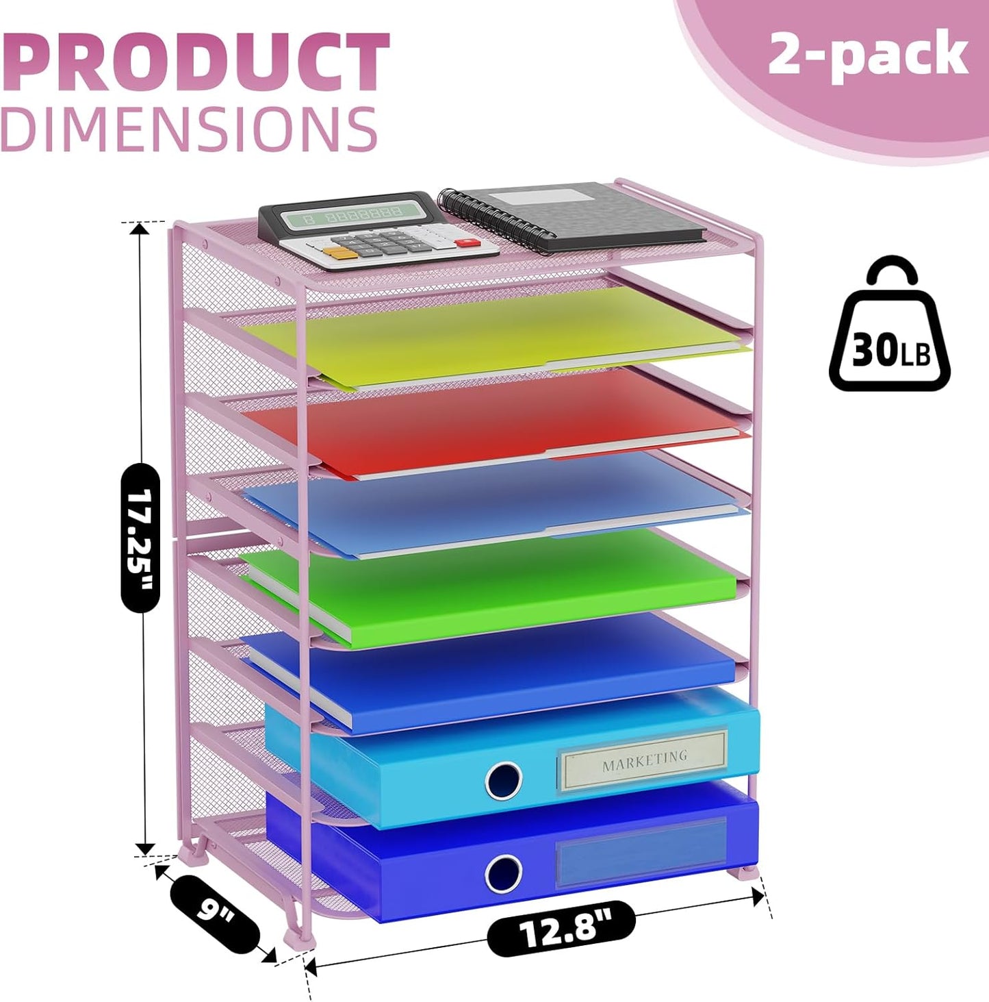 Simple Trending 2 Pack 8 Tier Letter Tray Paper - Mesh Desk File Organizer for Office School Desktop, Black