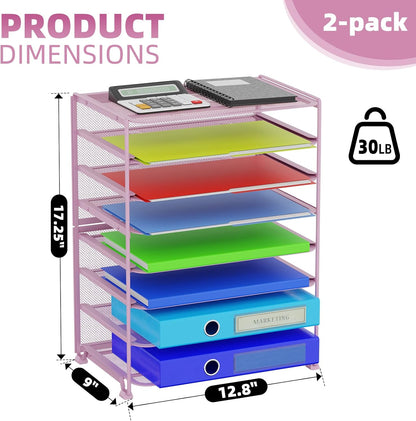 Simple Trending 2 Pack 8 Tier Letter Tray Paper - Mesh Desk File Organizer for Office School Desktop, Black