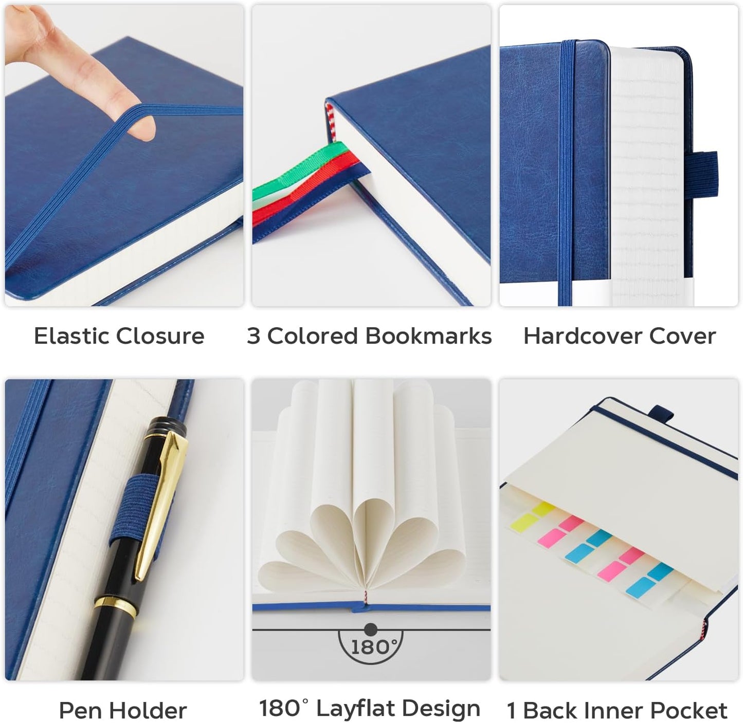 Hardcover Lined Notebook Journal for Writing, 320 Pages Leather Thick College Ruled Notebook Journal with 100GSM Paper, A5 (5.7'' X 8.4'') Daily Journal for Women Men Work Organization, Black