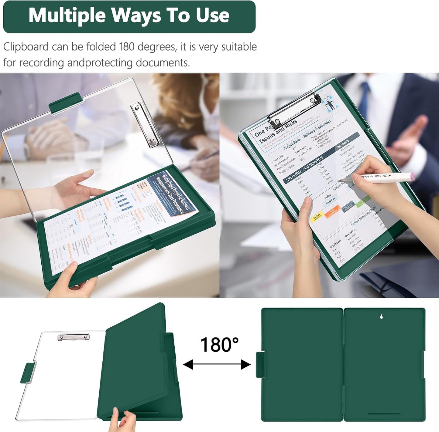 SFLHHDM Clipboard with Storage,Heavy Duty Clip Boards 8.5x11 with 2 Storage Case,Clear Visible Panel Storage Clipboards,Side Opening Nursing Clipboard Folder for Office Supplies-Light Purple