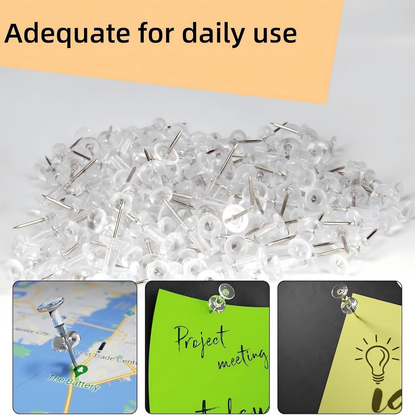 120-Pack Push Pins for Bulletin Board, Thumb Tacks with Clear Plastic Tip and Steel Tip, Portable and Durable Wall Tacks Suitable for Cork Board, Office and Daily Life