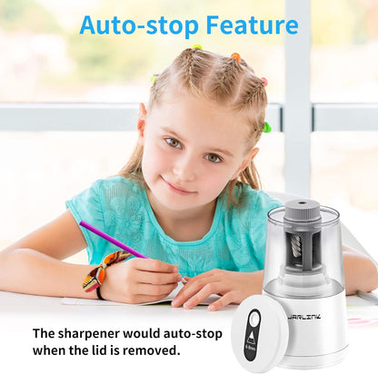 JARLINK Electric Pencil Sharpener, Heavy-Duty Helical Blade to Fast Sharpen, Auto Stop for No.2/Colored Pencils(6-8mm), AC Adapter/Battery Operated in School Classroom/Office/Home (Black)