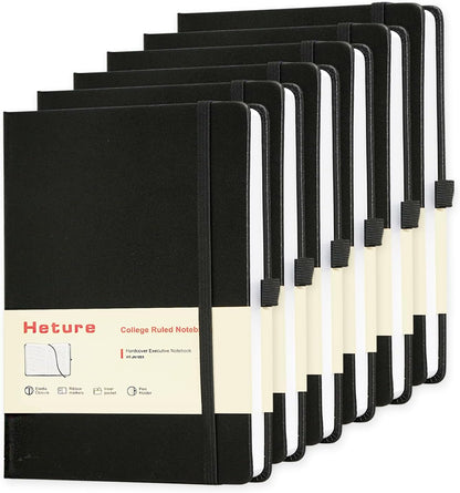 Heture 8 Pack Lined Journal Notebooks,A5 Hardcover Notebooks, 5.5 x 8.3 inch, 100GSM, 160 Pages, Classic College Ruled Notebooks for Writing/Work/Travel/College (Black)