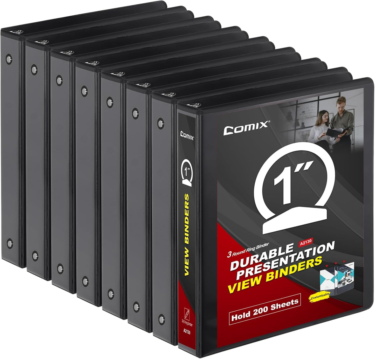 Comix Sturdy Round Ring Binder 3 inch with Clear View Cover, Holds 600 Sheets of US Letter Size Paper, 2 Pack (Black)