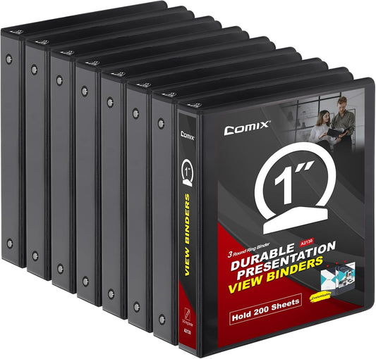 Comix Sturdy Round Ring Binder 3 inch with Clear View Cover, Holds 600 Sheets of US Letter Size Paper, 2 Pack (Black)