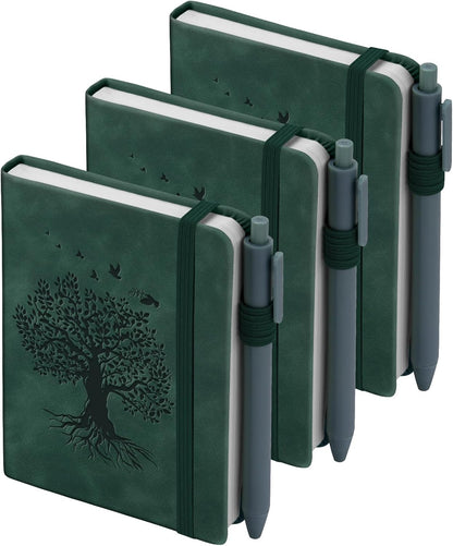 3 Pack Pocket Journaling Notebooks, A6 Small Notebook For Note Taking Journaling Notebooks Journals For Writing Mini Note Pads With Pen Holder 120 Pages 100 GSM Thick Paper(Nude, Brown, Forest Green)
