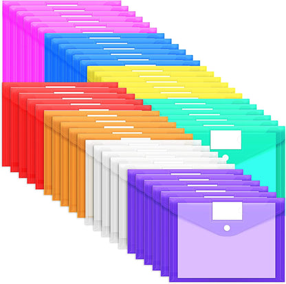 EOOUT 30 Pack 10 Color Plastic Envelopes Poly Envelopes, Hook & Loop Closure File Folders Clear Document Folders File Envelopes with Label Pocket A4 Size
