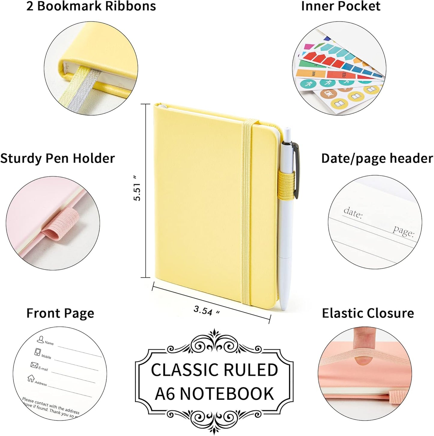 feela 3 Pack Pocket Notebook Journals with 3 Black Pens, A6 Mini Cute Small Journal Notebook Bulk Hardcover College Ruled Notepad with Pen Holder for Office School Supplies, 3.5”x 5.5”, Gray