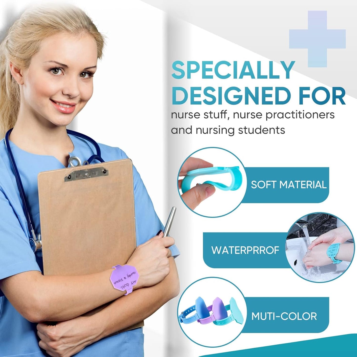 Geyee 9 Pcs Silicone Memo Wrist Band Wearable Nurse Notepad in Watch Shape Reusable Erasable to Do List Silicone Wrist Band for Veterinarian Nurse Gift, Turquoise, Lilac, Blue