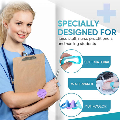 Geyee 9 Pcs Silicone Memo Wrist Band Wearable Nurse Notepad in Watch Shape Reusable Erasable to Do List Silicone Wrist Band for Veterinarian Nurse Gift, Turquoise, Lilac, Blue