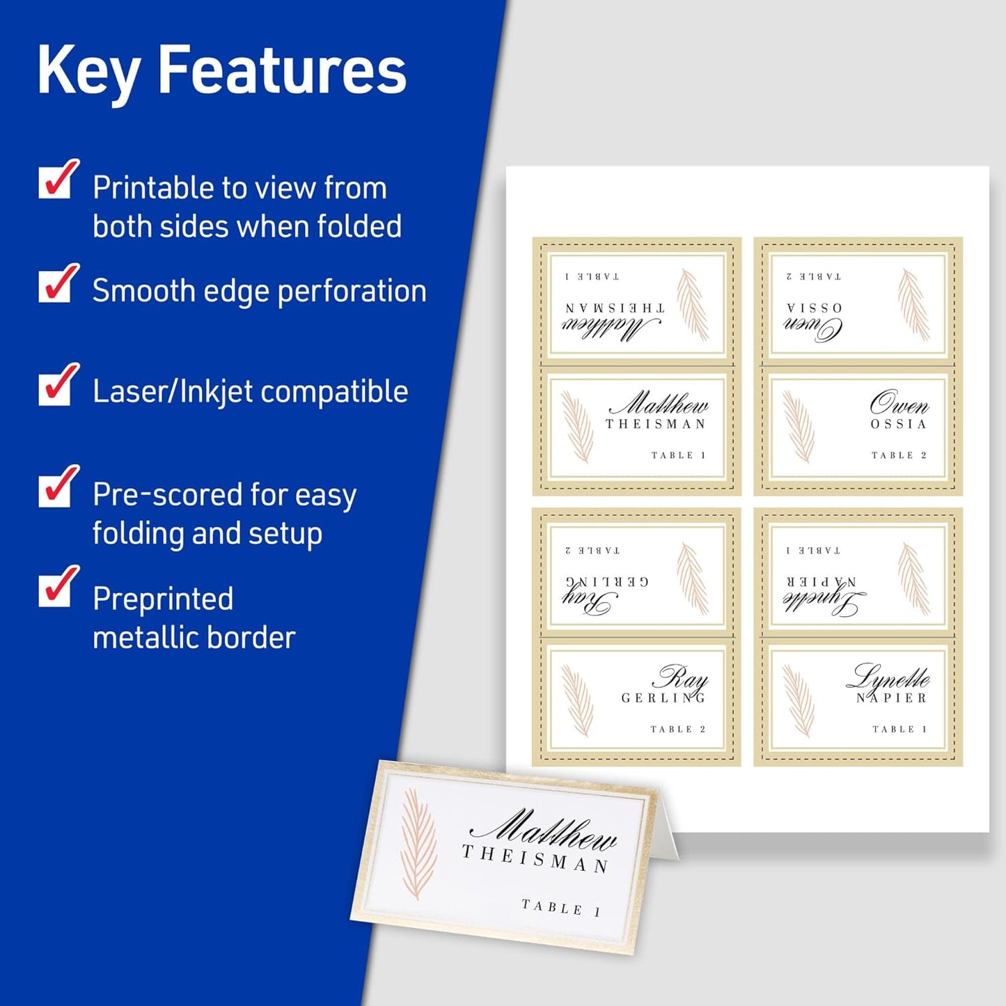 Avery Printable Tent Cards with Sure Feed Technology, 2" x 3.5", White, 160 Blank Place Cards for Laser or Inkjet Printers (5302)