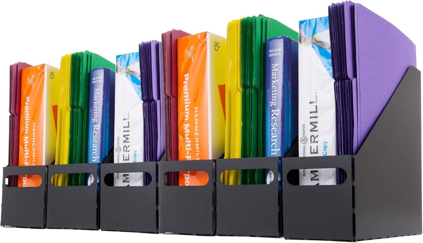 IRIS USA Magazine Holder, Compact File Storage Mini File Organizer for Desk and Home Office, Personal File Organizer for Papers and Magazines, Space-Saving Storage Set 6 Pack, Black