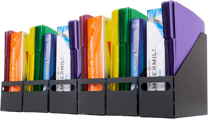 IRIS USA Magazine Holder, Compact File Storage Mini File Organizer for Desk and Home Office, Personal File Organizer for Papers and Magazines, Space-Saving Storage Set 6 Pack, Black